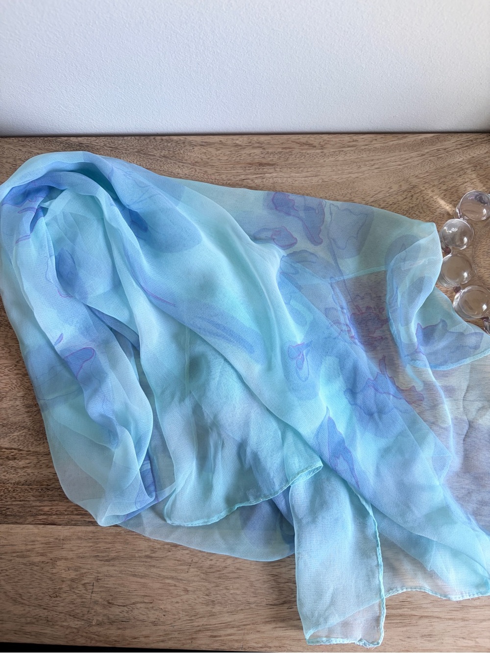 Light Blue 100% Silk Floral Scarf